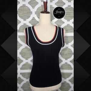 Venini Black Coral and White Ribbed Scoop Neck Sleeveless Sweater Top Size L